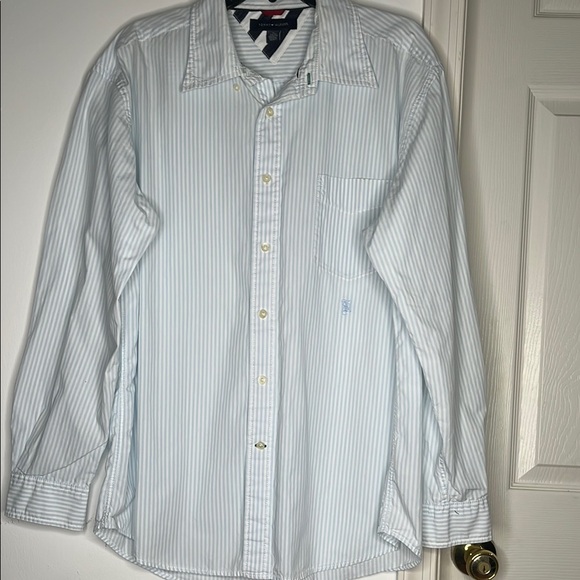 TOMMY HILFIGER Men's Light Blue Striped Shirt XL - Picture 1 of 9